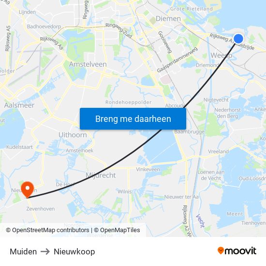 Muiden to Nieuwkoop map