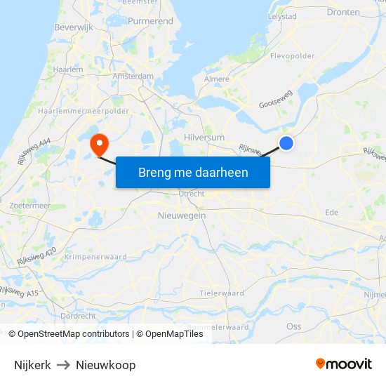 Nijkerk to Nieuwkoop map