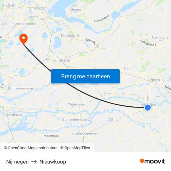 Nijmegen to Nieuwkoop map