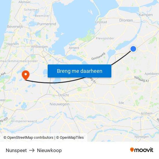 Nunspeet to Nieuwkoop map