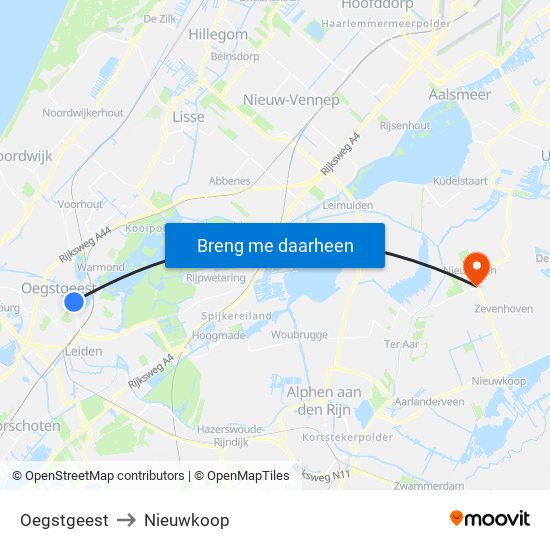Oegstgeest to Nieuwkoop map
