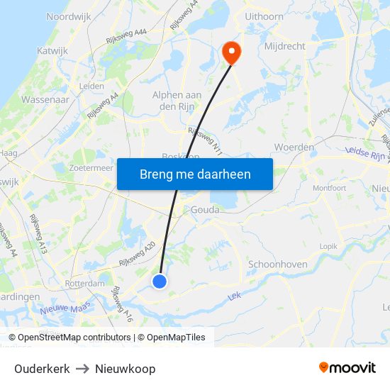 Ouderkerk to Nieuwkoop map