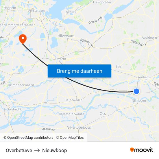 Overbetuwe to Nieuwkoop map