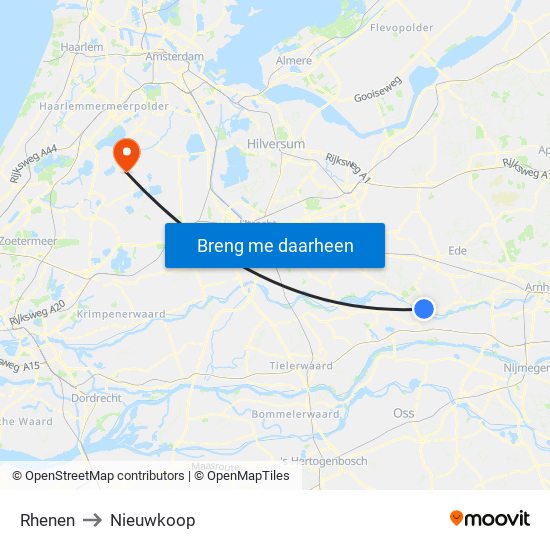 Rhenen to Nieuwkoop map