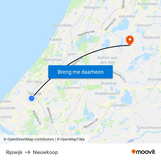 Rijswijk to Nieuwkoop map