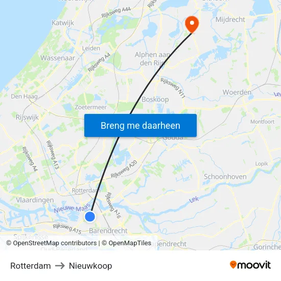 Rotterdam to Nieuwkoop map
