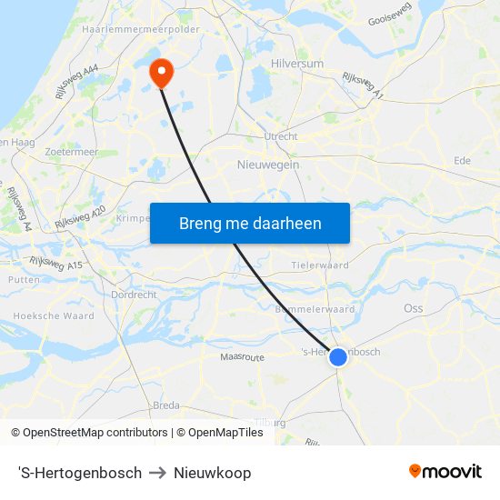 'S-Hertogenbosch to Nieuwkoop map