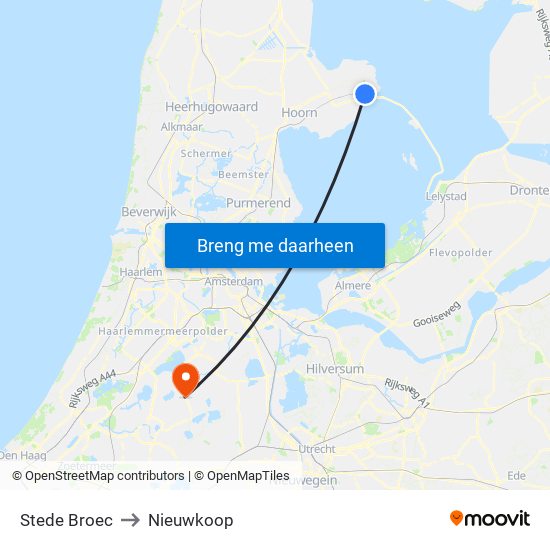 Stede Broec to Nieuwkoop map