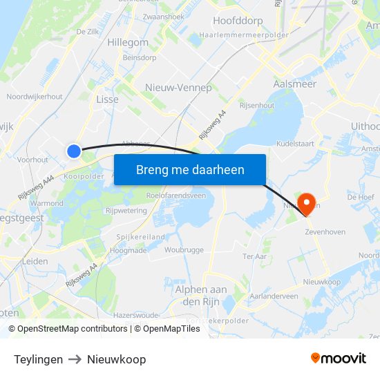 Teylingen to Nieuwkoop map