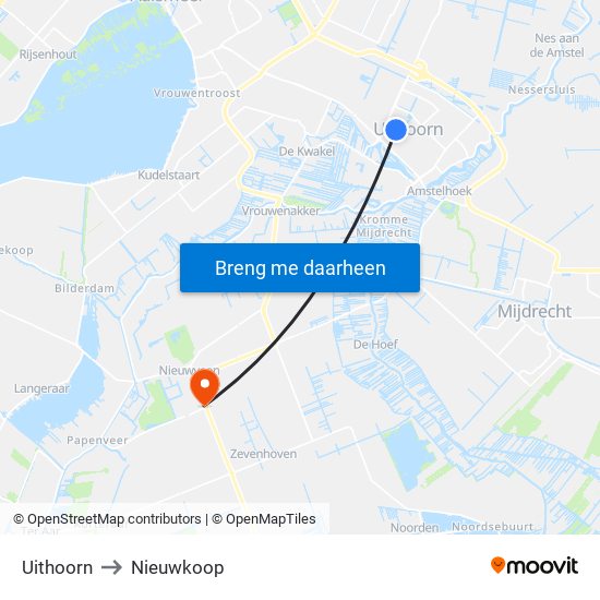 Uithoorn to Nieuwkoop map