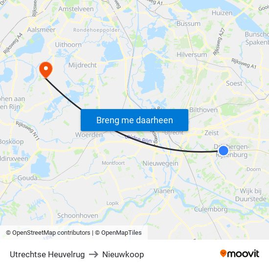 Utrechtse Heuvelrug to Nieuwkoop map