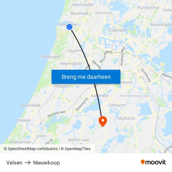 Velsen to Nieuwkoop map