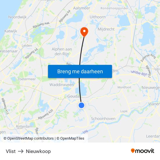 Vlist to Nieuwkoop map