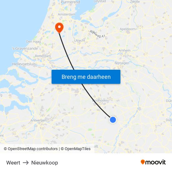 Weert to Nieuwkoop map