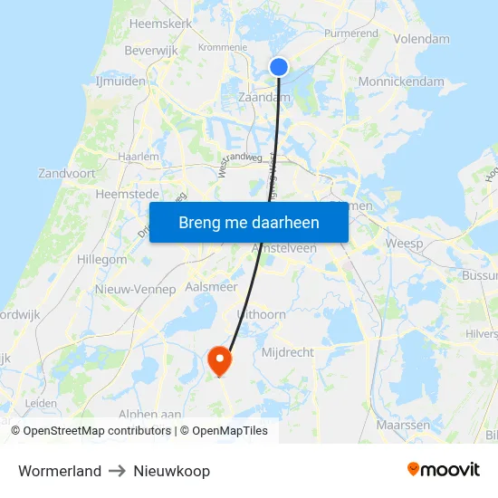 Wormerland to Nieuwkoop map