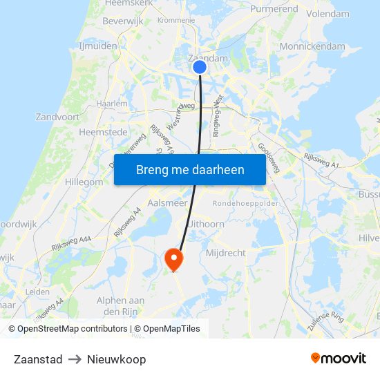 Zaanstad to Nieuwkoop map