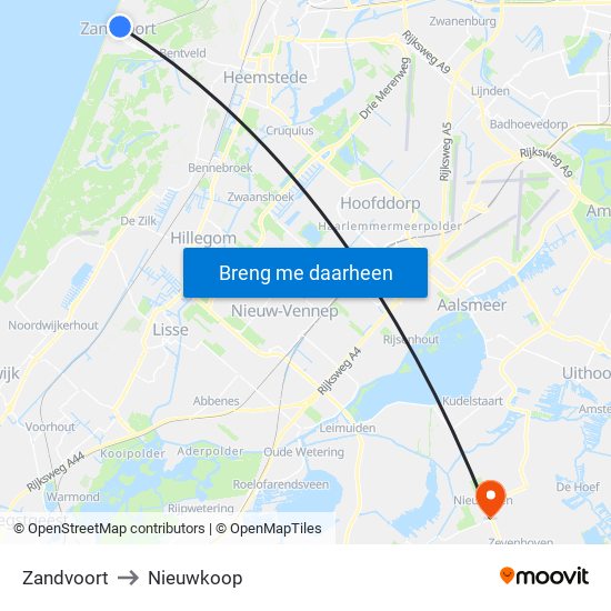 Zandvoort to Nieuwkoop map