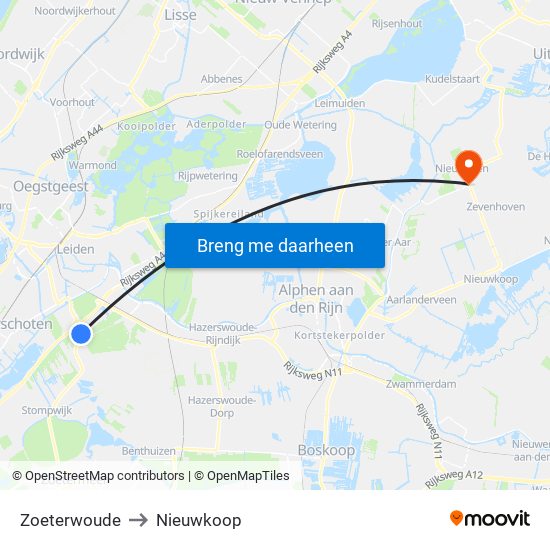 Zoeterwoude to Nieuwkoop map