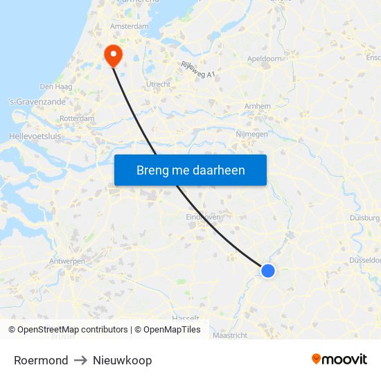 Roermond to Nieuwkoop map