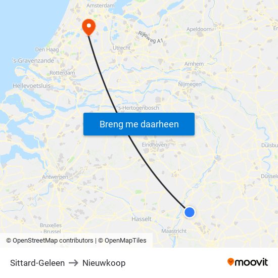 Sittard-Geleen to Nieuwkoop map