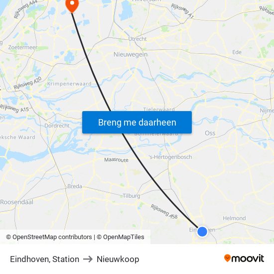 Eindhoven, Station to Nieuwkoop map