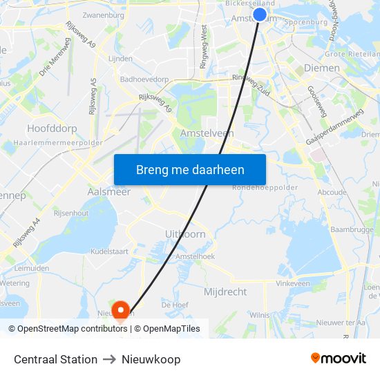 Centraal Station to Nieuwkoop map