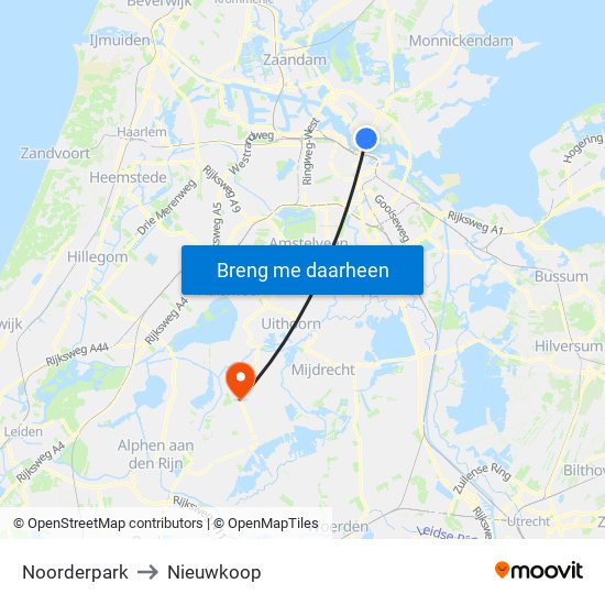 Noorderpark to Nieuwkoop map