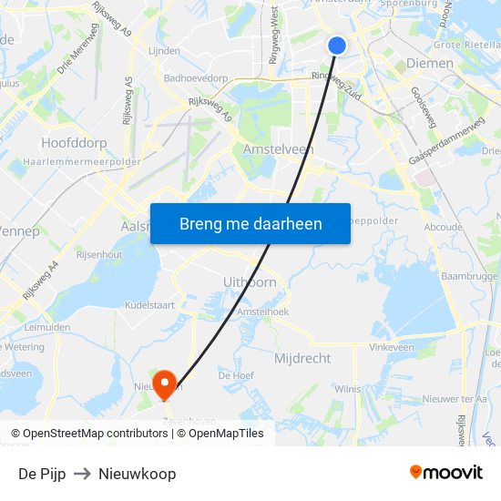 De Pijp to Nieuwkoop map