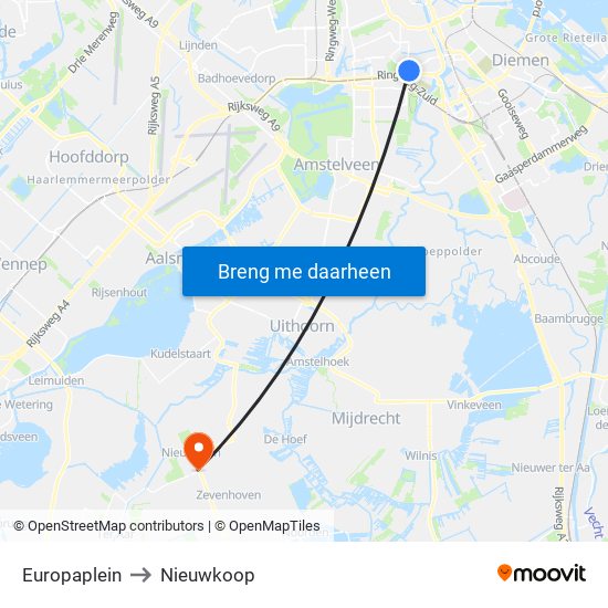 Europaplein to Nieuwkoop map