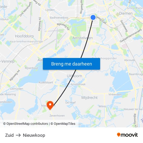 Zuid to Nieuwkoop map