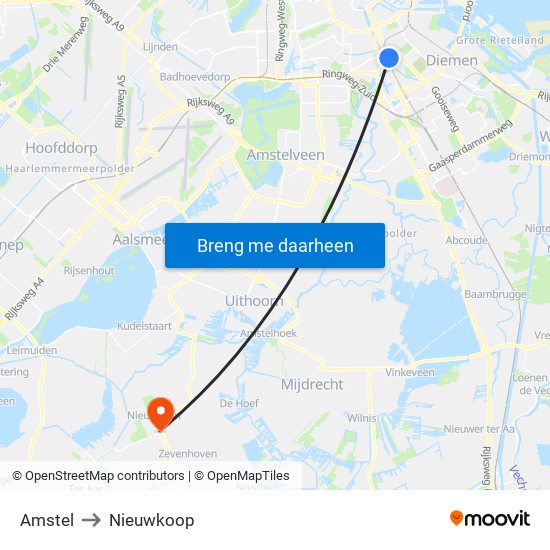 Amstel to Nieuwkoop map