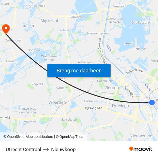 Utrecht Centraal to Nieuwkoop map