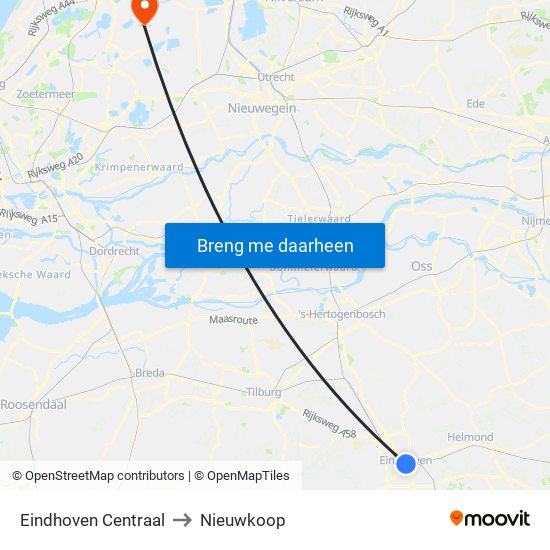 Eindhoven Centraal to Nieuwkoop map