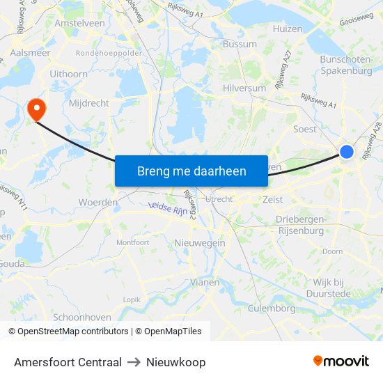 Amersfoort Centraal to Nieuwkoop map
