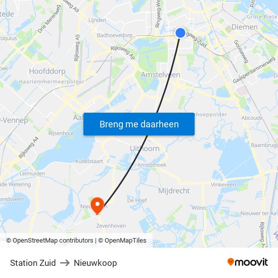 Station Zuid to Nieuwkoop map