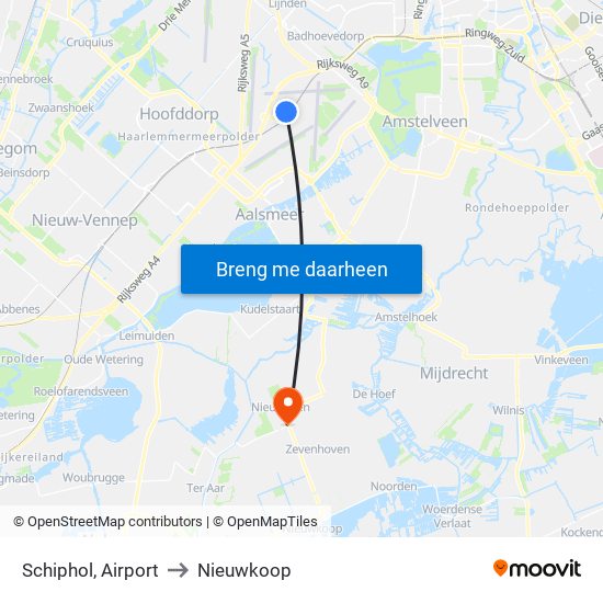 Schiphol, Airport to Nieuwkoop map