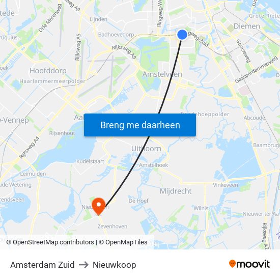 Amsterdam Zuid to Nieuwkoop map