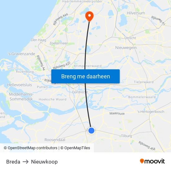 Breda to Nieuwkoop map