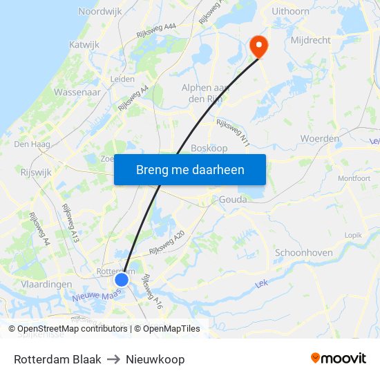 Rotterdam Blaak to Nieuwkoop map