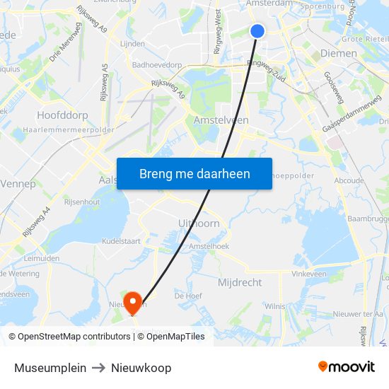 Museumplein to Nieuwkoop map