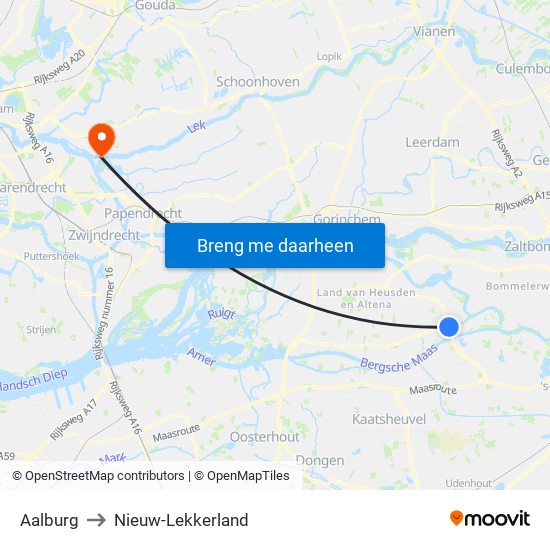 Aalburg to Nieuw-Lekkerland map