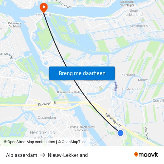 Alblasserdam to Nieuw-Lekkerland map