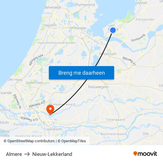 Almere to Nieuw-Lekkerland map