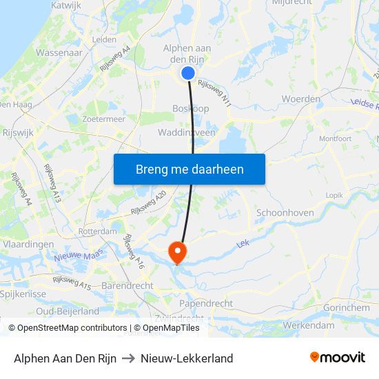 Alphen Aan Den Rijn to Nieuw-Lekkerland map