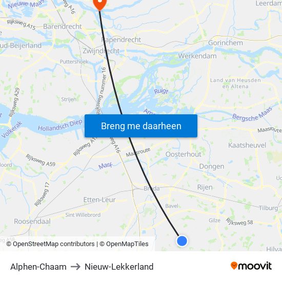 Alphen-Chaam to Nieuw-Lekkerland map