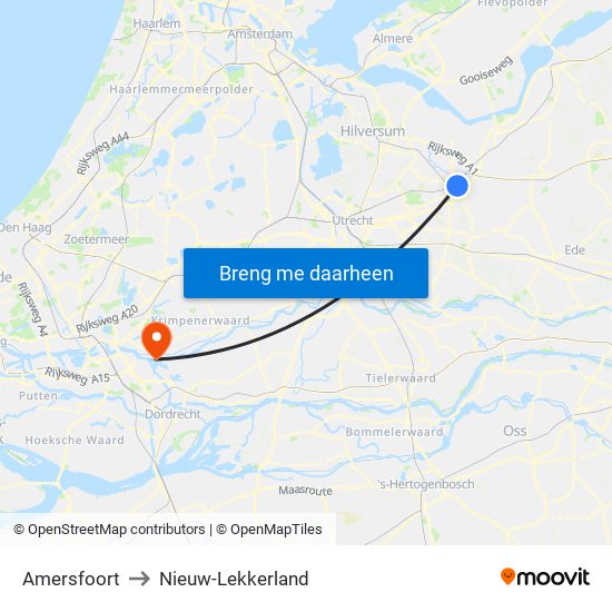 Amersfoort to Nieuw-Lekkerland map