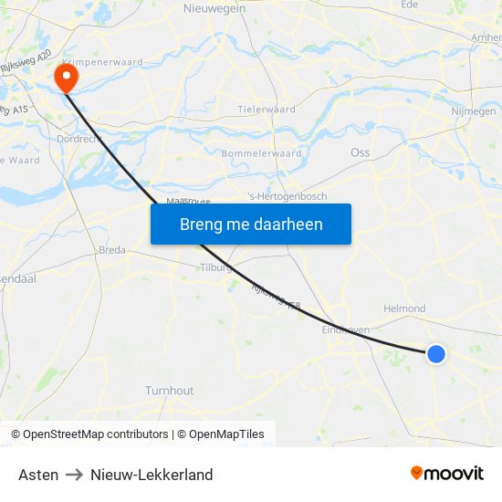 Asten to Nieuw-Lekkerland map