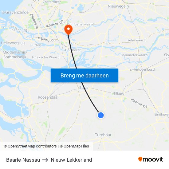 Baarle-Nassau to Nieuw-Lekkerland map
