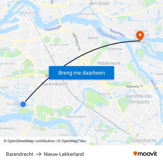Barendrecht to Nieuw-Lekkerland map