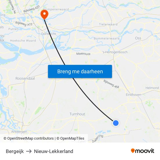 Bergeijk to Nieuw-Lekkerland map